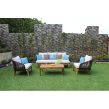 FLORES COLLECTION - Newest Design Poly Rattan PE Sofa set with acacia wooden legs for Outdoor Garden Furniture